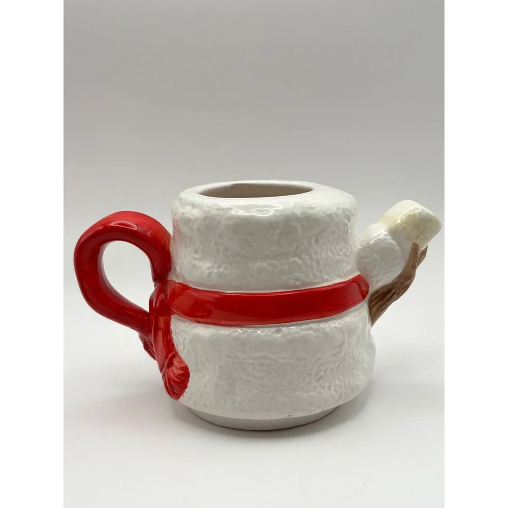 Vintage 3 Piece Ceramic Stacking Snowman Teapot Mug Set Christmas Holiday Decor
